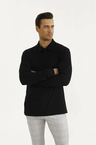 Miniatura 6 de GINGTTO Polo y suéter de manga larga para hombre ajuste delgado elástico casual elegante con botones