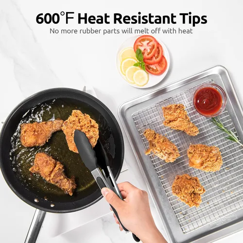 Miniatura 3 de Pinzas de cocina resistentes al calor de 600ºF: U-Taste de 9 pulgadas, pinza de cocina de silicona con puntas de goma antiadherentes firmemente Negro