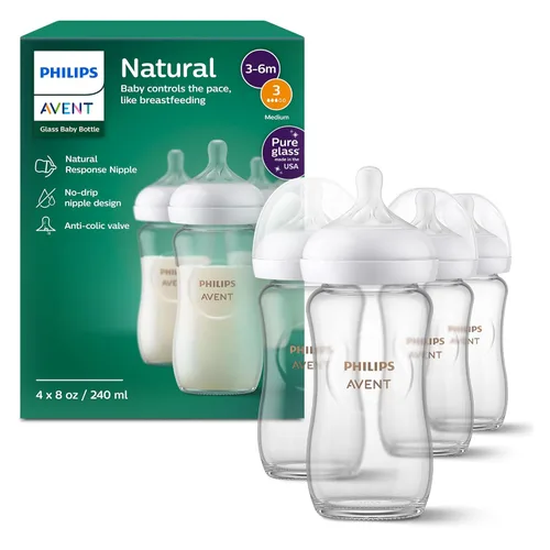 Miniatura 16 de Philips Avent SCY913/01 - Biberón de vidrio natural con pezón de respuesta natural (flujo medio, flujo 3), 8 onzas, SCY913/01