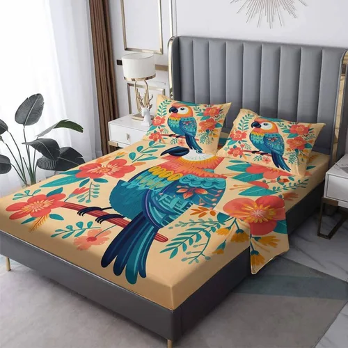 Miniatura 10 de Parrot Sheets - Juego de sábanas de tamaño individual, sábanas de microfibra suave y bolsillo profundo, sábanas y fundas de almohada estampadas sin