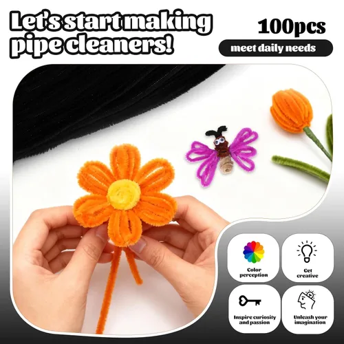 Miniatura 4 de Giwrmu 100 Piezas de Limpiapipas con Tallo de Chenilla, Limpiapipas Negros para el Cabello, Palos Peludos para Suministros de Manualidades, negro