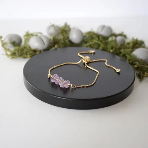 Miniatura 22 de Designs by Nature Gems Pulsera de piedra natal de cristal hecha a mano, pulsera de bolo de cadena deslizante ajustable, chapado en oro