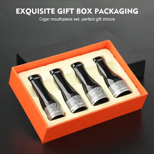 Miniatura 6 de Scotte Boquilla de cigarro para hombres y mujeres, portátil, 4 tamaños, con caja de regalo (negro y dorado)
