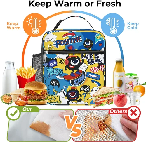 Miniatura 3 de Clastyle Monster - Lonchera térmica para niños, bolsa térmica grande para niños, picnic, escuela, lonchera, cómic, azul