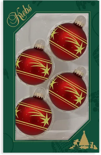 Miniatura 35 de Adornos de árbol de Navidad de vidrio - 67 mm/2.625" [4 piezas] Bolas decoradas de Adornos navideños sin costuras para colgar de Christmas by Krebs
