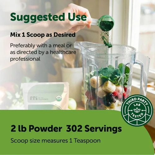 Miniatura 4 de Micro Ingredients Espirulina en polvo orgánica, 2 libras Algas azul-verde, rico en proteínas veganas, vitaminas y minerales Fuente de clorofila