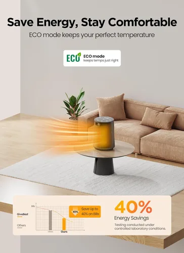 Miniatura 7 de GiveBest Calentador de espacio, calentadores eléctricos portátiles para uso en interiores con termostato y control remoto, oscilación de 70°, Gris