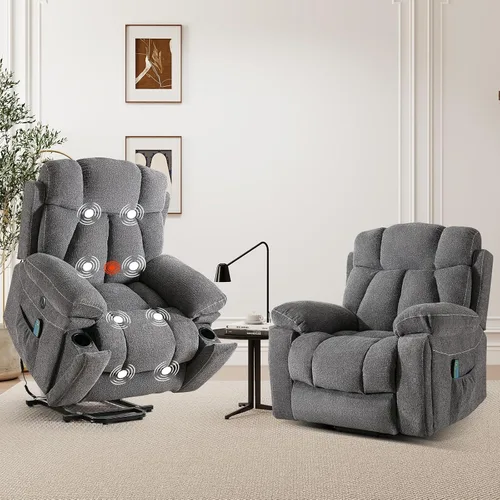 Miniatura 14 de HAOMARKETS Sillones reclinables de elevación eléctrica con masaje y calor para ancianos, silla reclinable eléctrica con portavasos y puerto USB