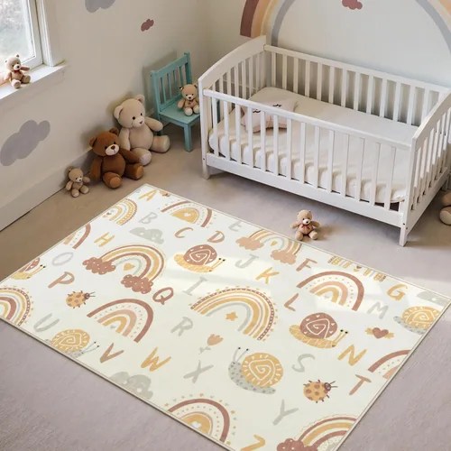 Miniatura 6 de LIVEBOX Alfombra suave ABC para niños, alfombras lavables de arco iris para dormitorio, alfombra antideslizante para sala de juegos, bonita alfombra