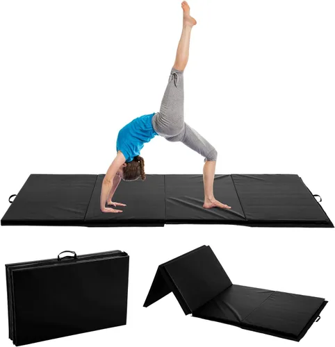Miniatura 9 de Colchoneta de gimnasia para acrobacias, plegable, tapete de ejercicio para niños, adultos, tapete de yoga de piel sintética con asas de transporte