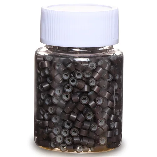 Miniatura 26 de 2500 piezas de cuentas de extensión de 5 mm negras, anillos micro con revestimiento de silicona, microenlaces punta I para extensiones de cabello