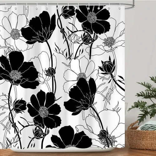 Miniatura 17 de Cortina de Ducha de Hojas Tropicales, Cortina de Baño Decorativa Verde y Negra con Hojas de Palmera y Plátano, Juegos de Cortinas de Ducha de Tela