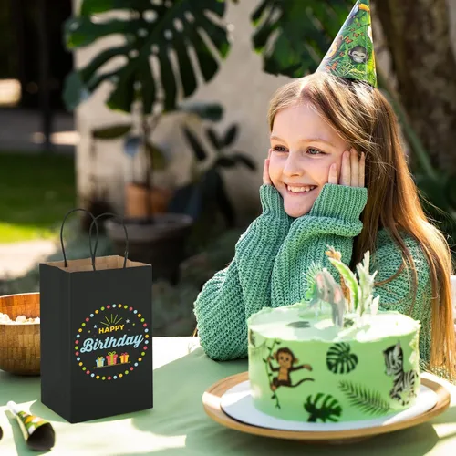 Miniatura 8 de MESHA Bolsas de regalo negras de 5.25 x 3.75 x 8 pulgadas, pequeñas bolsas de papel kraft con asas a granel, paquete de 100 para pequeñas empresas
