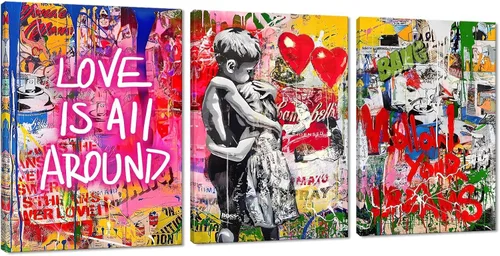 Miniatura 17 de 3 Piezas de Arte de Pared Banksy en Lienzo, Póster de Graffiti, Decoración de Pared con Citas Inspiradoras, Nunca Te Rindas, Obras de Arte para Sala