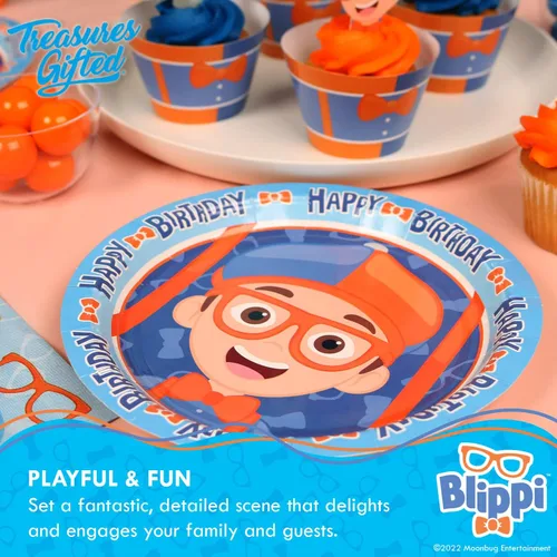 Miniatura 4 de Treasures Gifted Platos de postre Blippi con licencia oficial de 16 unidades – Platos de fiesta Blippi de 7 pulgadas – Suministros de fiesta