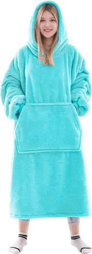 Miniatura 38 de Waitu - Sudadera tipo manta, para regalar a hombre o mujer, muy cálida y acogedora, gigantesca, con capucha, de gruesa franela, con mangas y un Negro