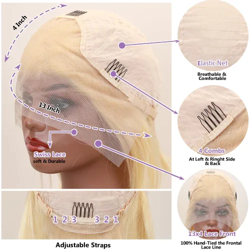 Miniatura 3 de Pelucas de cabello humano 613 Bob de 10 pulgadas 13x4 HD transparente con encaje frontal, peluca de cabello humano rubio Bob peluca prearrancada
