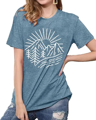 Miniatura 56 de Camisetas sin mangas de senderismo y montaña para mujer, divertidas camisetas de entrenamiento con gráficos de pino y amanecer, camisetas de verano