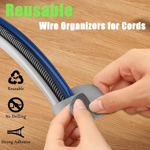 Miniatura 2 de 80 correas de cable de gancho y bucle, organización de cables debajo del escritorio, bridas adhesivas, organizadores de alambre reutilizables