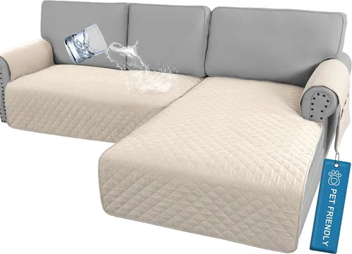 Miniatura 11 de H.VERSAILTEX Fundas de sofá para sofá seccional, 2 piezas, funda de sofá en forma de L, 100% impermeable y lavable, protector de sofá para perros