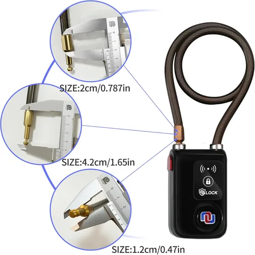 Miniatura 7 de Nulock - Cerradura de bicicleta Bluetooth sin llave IP44 a prueba de salpicaduras con alarma de 110 db, 0.38 pulgadas de diámetro, 24 pulgadas