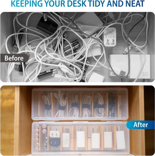 Miniatura 5 de Caja organizadora de cables con 8 bridas para cables, organizador de cargador de teléfono transparente, organizador de cables para cables, caja
