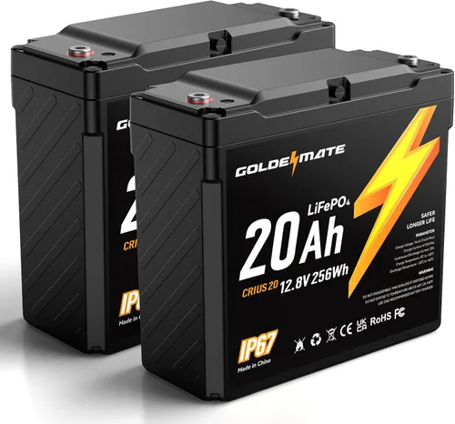 Miniatura 10 de GOLDENMATE Batería LiFePO4 de 12V 20Ah, impermeable IP67, batería de litio de 12V con más de 5000 ciclos profundos, BMS incorporado, celda