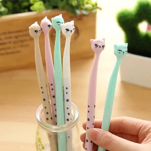 Kawai - Bolígrafos de gel para gatos, a la moda, lindos y coloridos, divertidos, tinta de gel, bolígrafos de punta redonda para gatos coreanos (8