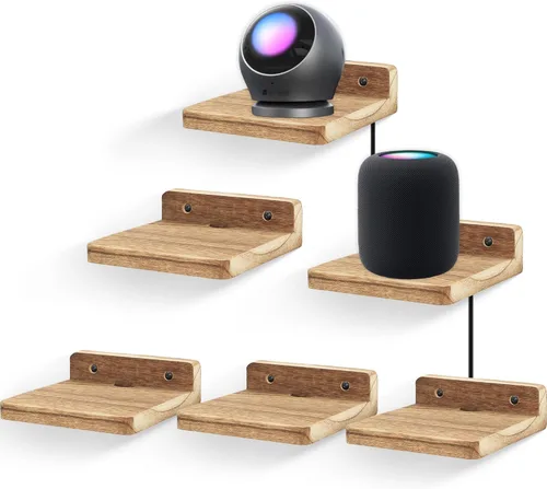 Miniatura 13 de Pequeño estante flotante para pared, juego de 2 estantes de pared de madera de 5 pulgadas, mini altavoces, monitor de bebé, cámaras, soporte de Negro