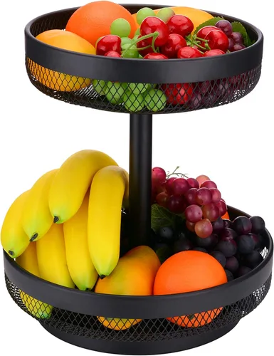 IBERG Cesta de frutas de 2 niveles, cesta de almacenamiento de metal desmontable | Malla de metal
