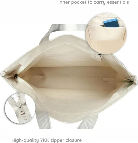 Miniatura 19 de Ecoright Bolsa de lona estética para mujer, bolsa grande con cremallera y bolsillo, bolsa de mano para mujer, para yoga, trabajo, playa