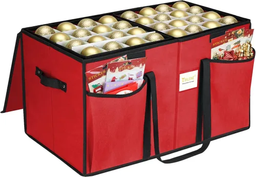 Miniatura 11 de BALEINE Caja de almacenamiento de adornos navideños con divisores, contenedor de almacenamiento de adornos navideños de alta calidad para Rojo
