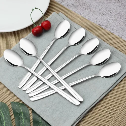 Miniatura 4 de Obstnny 12 cucharas de té helado de mango largo, cucharas de mezcla de acero inoxidable