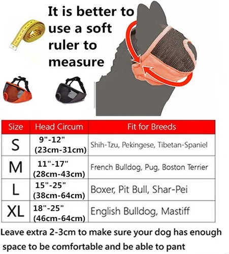 Miniatura 6 de Bozal para perro de hocico corto - Bozal ajustable de malla transpirable para bulldog para morder, masticar, lamer, aseo, mascarilla para perros