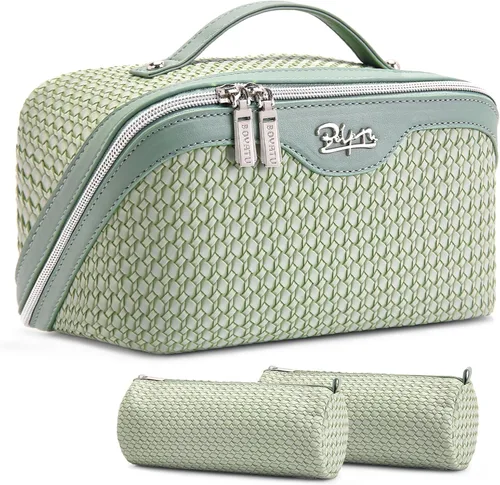 Miniatura 64 de BOYATU Bolsa organizadora de maquillaje de viaje, bolsa de cosméticos: Juego de 3 bolsas de maquillaje para mujeres con asa - Bolsas de aseo