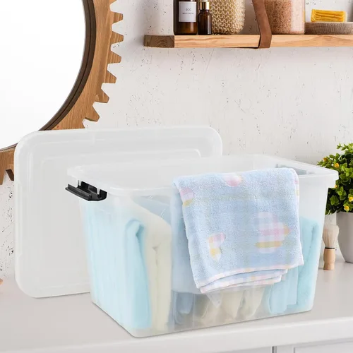 Miniatura 4 de Bringer - Paquete de 4 cajas de plástico transparente, contenedor de almacenamiento de 18 L con asa top carrying handle, secure latching buckles