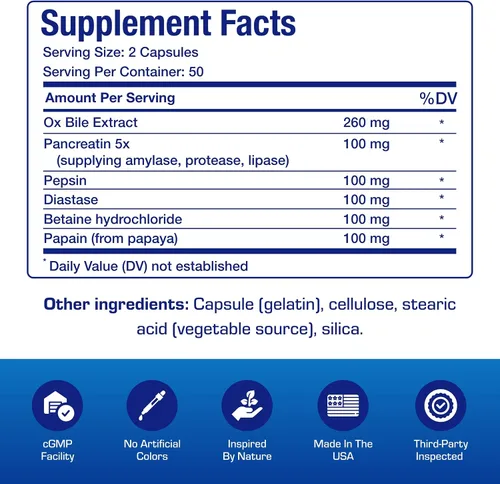 Miniatura 4 de Enzimas multidigestivas con suplemento de bilis de buey - Suplemento de digestión de fuerza clínica con enzimas pancreáticas pancreáticas