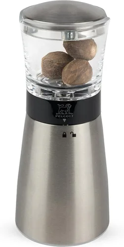 Molino manual de nuez moscada en acero inoxidable y acrílico con tapa magnética de 5.9 in - 6 pulgadas.