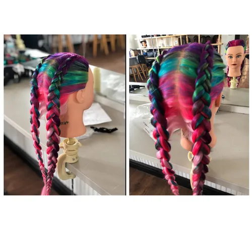 Miniatura 7 de Cabeza de Entrenamiento 26"-28" Cabeza de Maniquí para Peinado Maniquí de Cosmetología Cabeza de Muñeca Cabello de Fibra Sintética Modelo de Multi