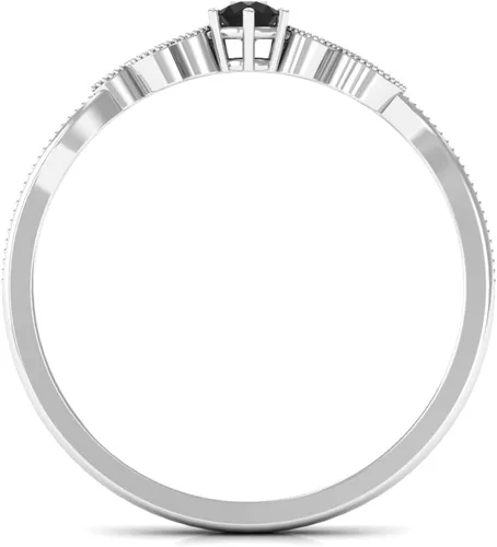 Miniatura 7 de Anillo de promesa de ónix negro natural con diamante para mujer, anillo de hoja de cuentas Calidad AAA