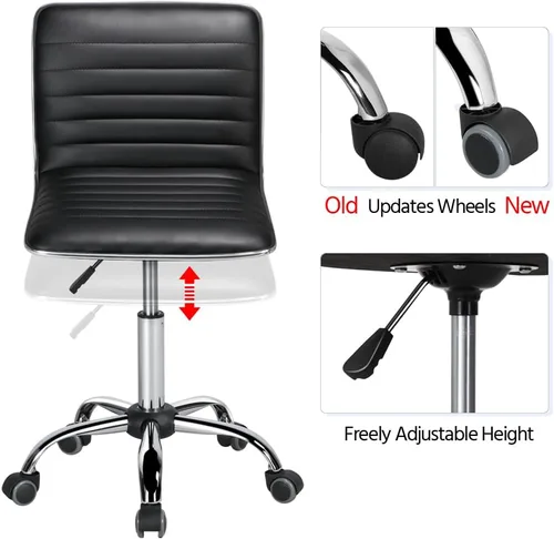 Miniatura 4 de Topeakmart Silla de trabajo con respaldo medio, respaldo bajo, de cuero, giratoria, para oficina, computadora, escritorio, retro, sin brazos, Negro