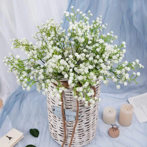 Miniatura 7 de N&T NIETING Babys Breath - Flores artificiales blancas, 10 ramos de gypsophila falsas de tacto real, arreglo de aliento de bebés para bodas, Blanco