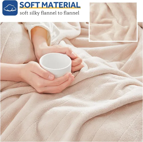 Miniatura 4 de Sealy - Manta eléctrica térmica, manta suave de franela con 6 ajustes de calefacción y apagado automático de 2-10 horas, calentamiento rápido y Beige