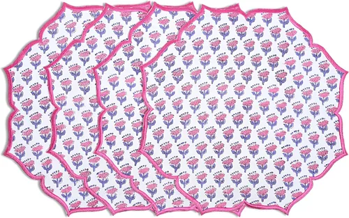 Miniatura 13 de CPC Cotton - Juego de 4 manteles individuales de algodón - Impresos a mano en bloque doble capa, lavables a máquina, manteles de mesa bordados