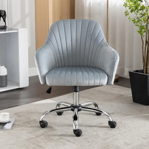 Miniatura 8 de anwickjeff Silla de escritorio de oficina de terciopelo con altura ajustable, silla de oficina moderna, silla de maquillaje, silla giratoria