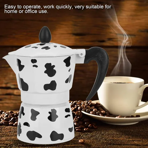 Miniatura 5 de Cafetera de aluminio - Cafetera - Olla de color vaca leche - para el hogar, oficina café (3 tazas leche vaca color 5.1 fl oz)