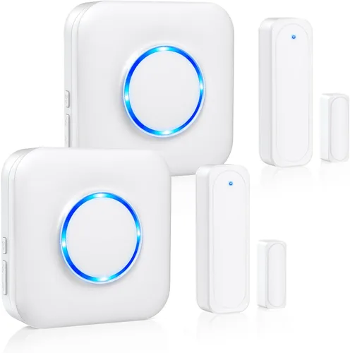 Satisure - Timbre de puerta inalámbrica con sensor de contacto abierto con rango de 600 pies, 58 campanillas, 5 niveles de volumen, indicadores LED