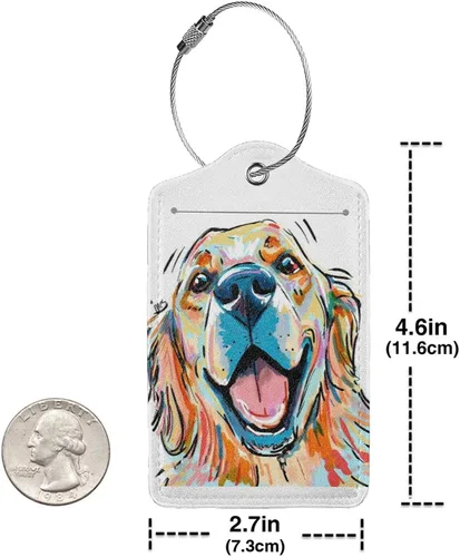 Miniatura 4 de Etiquetas de cuero para equipaje de perro Golden Retriever de acuarela para maletas con lazo de acero inoxidable, cubierta de privacidad completa