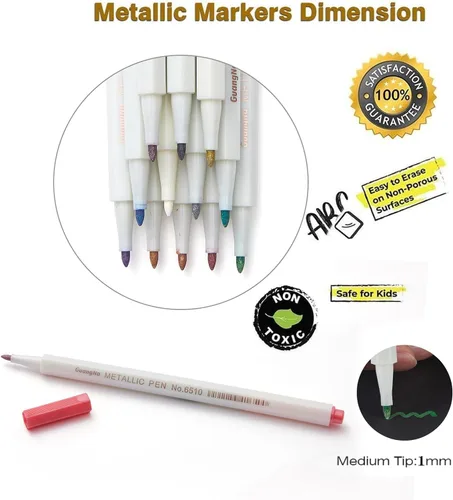 Miniatura 3 de YUANCHENG Rotuladores Metálicos, Juego de 12 Colores de Punta Fina para Papel Negro, Pintura en Roca, Huevo de Pascua, Calavera de Halloween