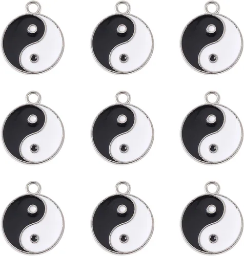 KISSITTY 20 dijes de esmalte Yin Yang de 0.827 x 0.709 in, esmalte de doble cara para yoga, meditación, colgantes para aretes, collares, pulseras,